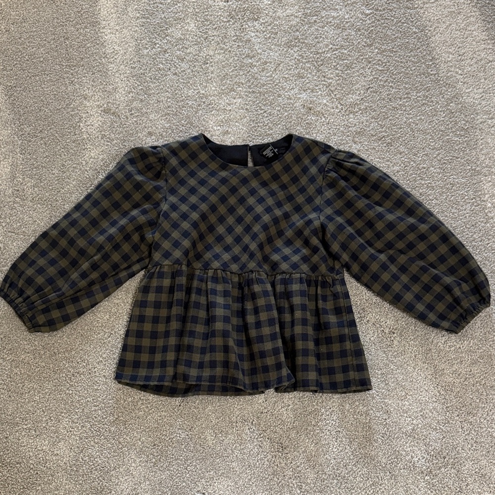 Forever 21 Kids Plaid Blouse - Black and Olive